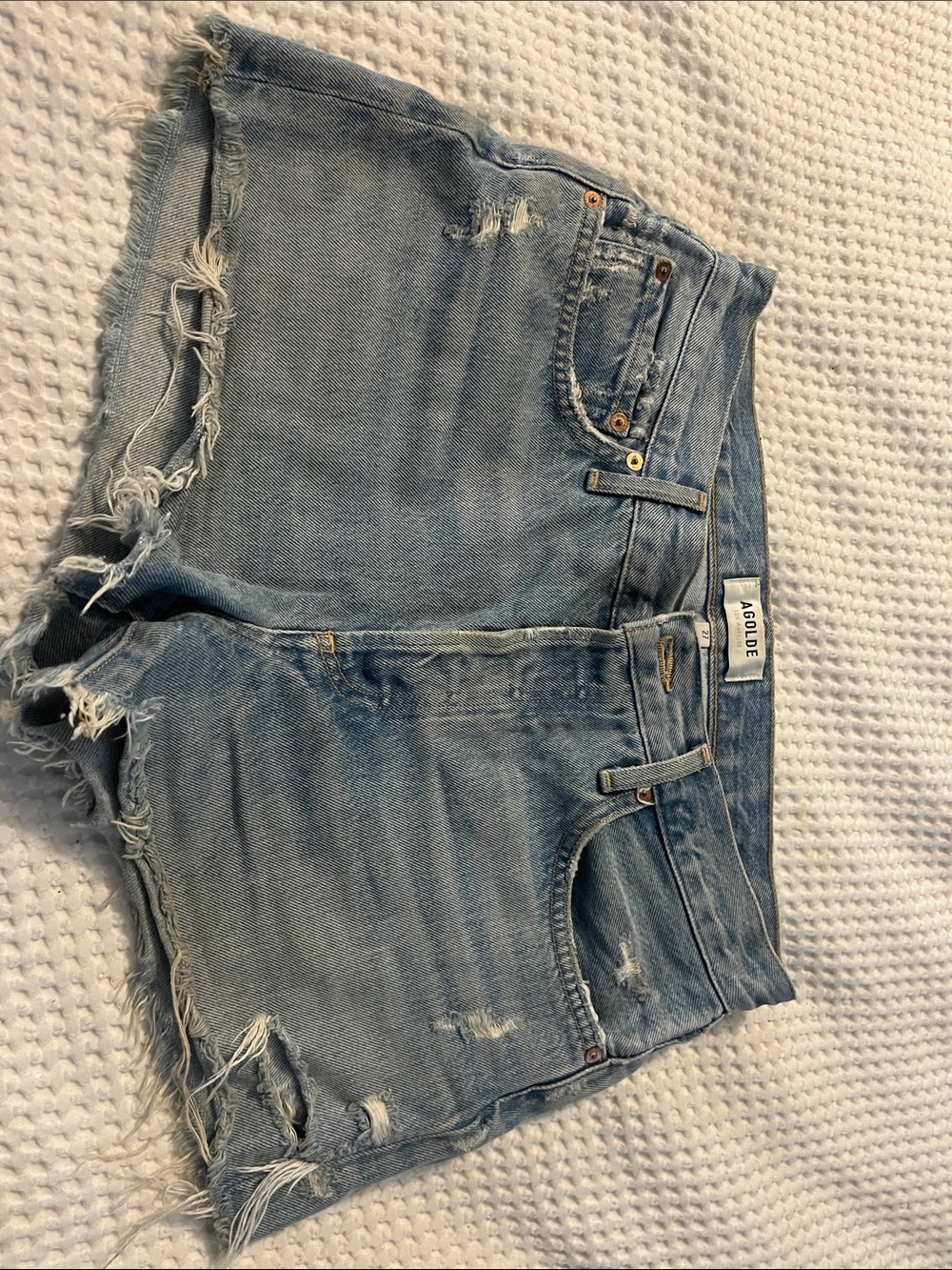 Agolde Light Wash Distressed Denim Cutoff Shorts